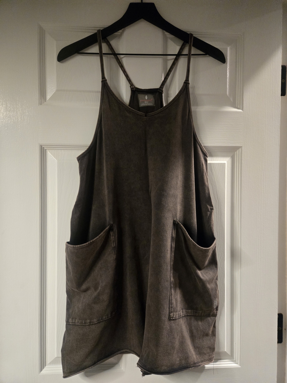 Free People Brown Washed Denim Romper with Pockets